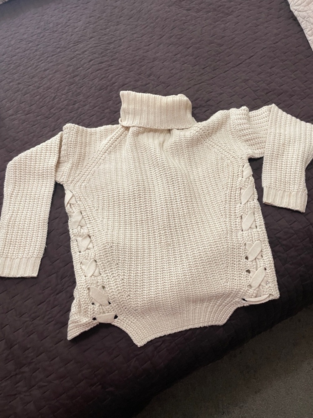 Urban Heritage Cream Turtleneck Sweater with Side Lace-Up Panels